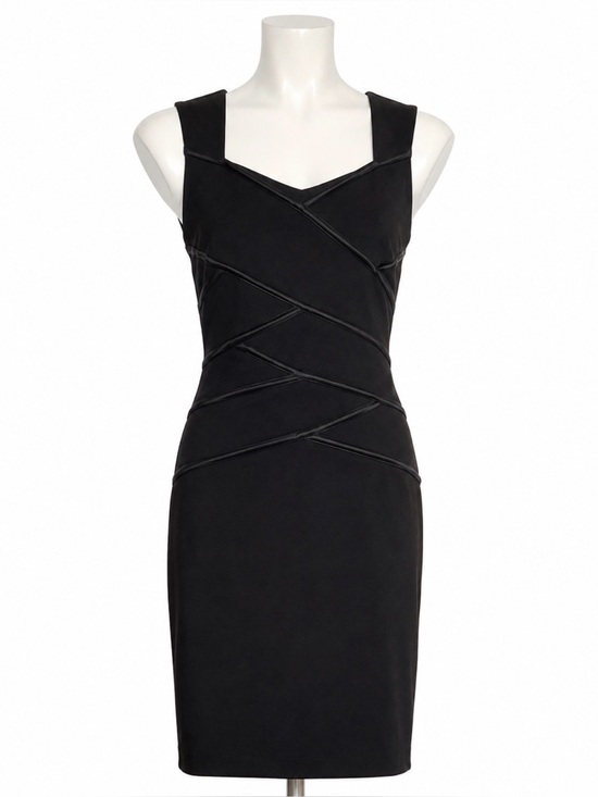 Dresses & Skirts - White House Black Market Black Sheath Cocktail Dress Size 6 Faux Leather Trim